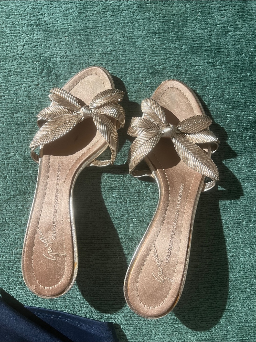 Giuseppe Zanotti Metallic Gold Leaf-Accent Slide Mules - Picture 5 of 5